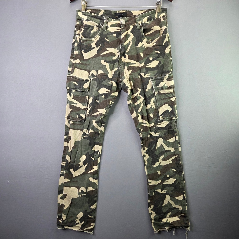 Forever 21 Men Cargo Pants Camo Slim Straight 32 Green Woodland Utility Cotton